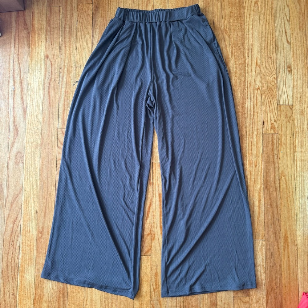 Cider Grey Ribbed Wide Leg Pants